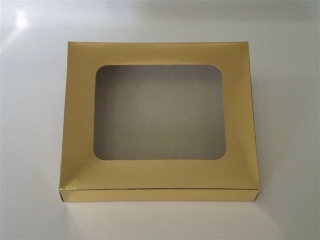 Papírová zlato bílá krabice s oknem ve víku 250x150x70mm